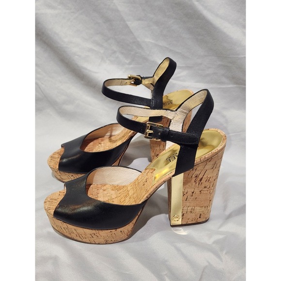 Michael Kors London Leather Cork Heel Platform Shoes 9.5 - Picture 1 of 6